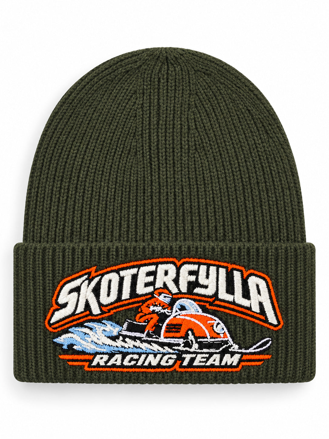 Detaljvy av Skoterfylla Racing Team på person