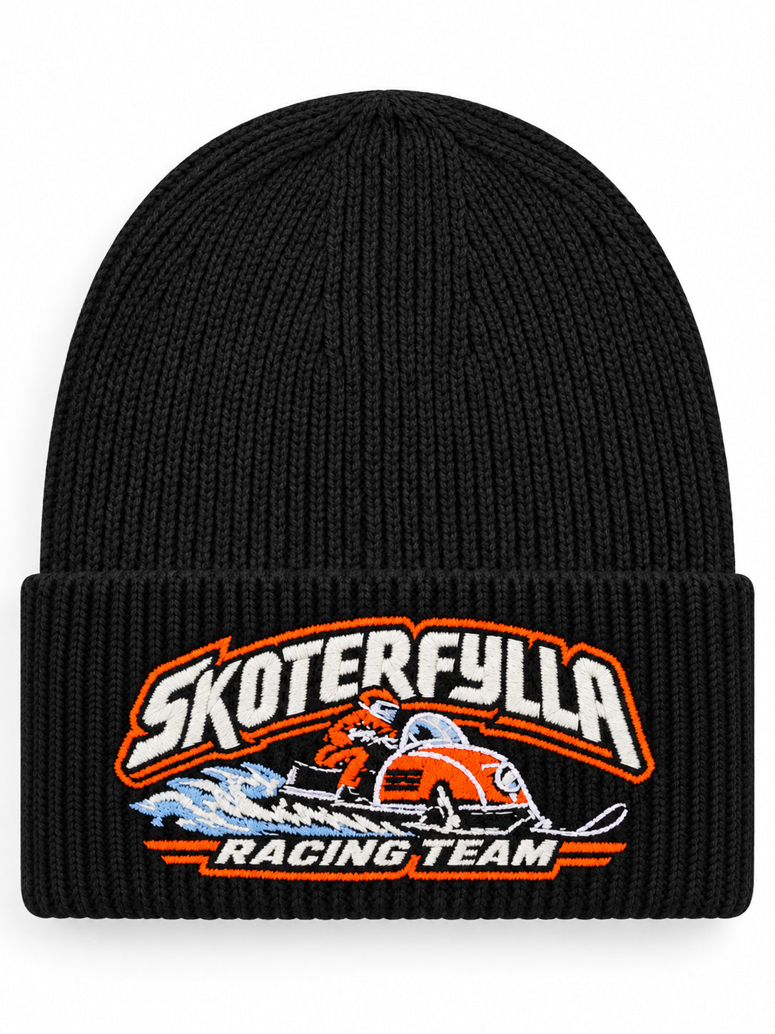 Detaljbilde av Skoterfylla Racing Team på en person