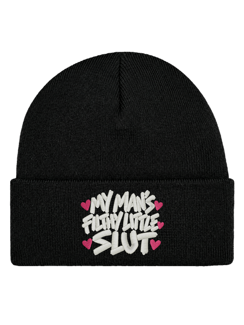 My Man’s Filthy Little Slut – svart Cuffed Beanie med direktbrodyr