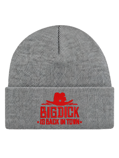 BDIBIT FRONT HCB-HGR-BDIBIT | Big Dick Is Back In Town – Heather Grey Hatitude Cuffed Beanie | 8.5x6cm | Fast mössmall