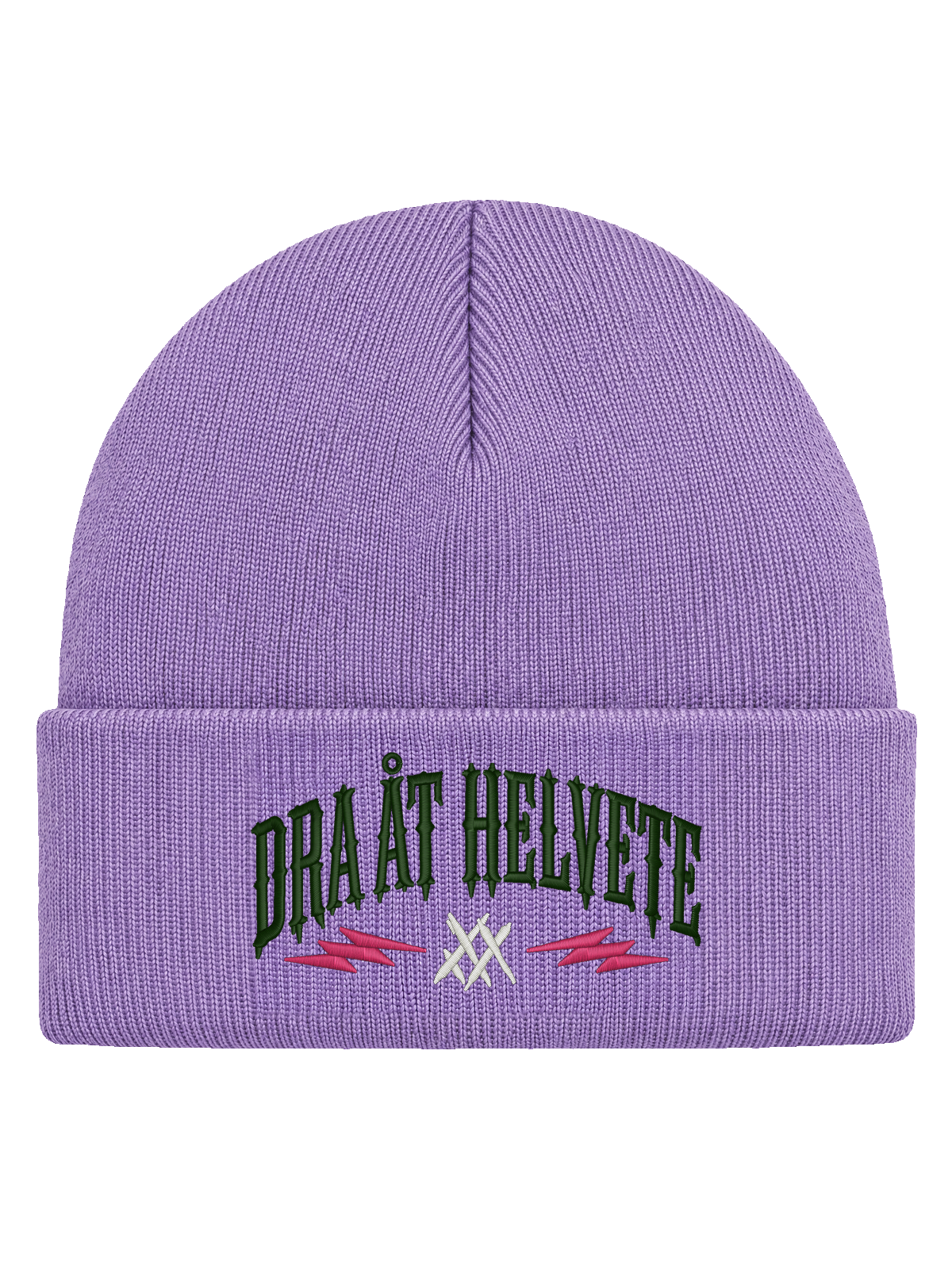 DAH FRONT HCB-LAV-DAH | Dra åt helvete – Lavendel Hatitude Cuffed Beanie | 10.5x5.56cm