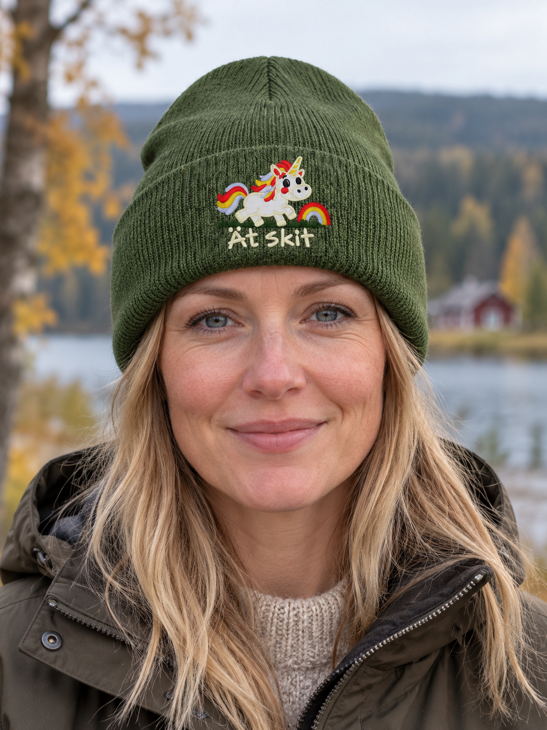 Ät skit – Hatitude Cuffed Beanie Oliv på modell