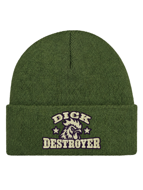 DD FRONT HCB-OLV-DD – Hatitude Cuffed Beanie Olivgrön – produktbild med originalbrodyr