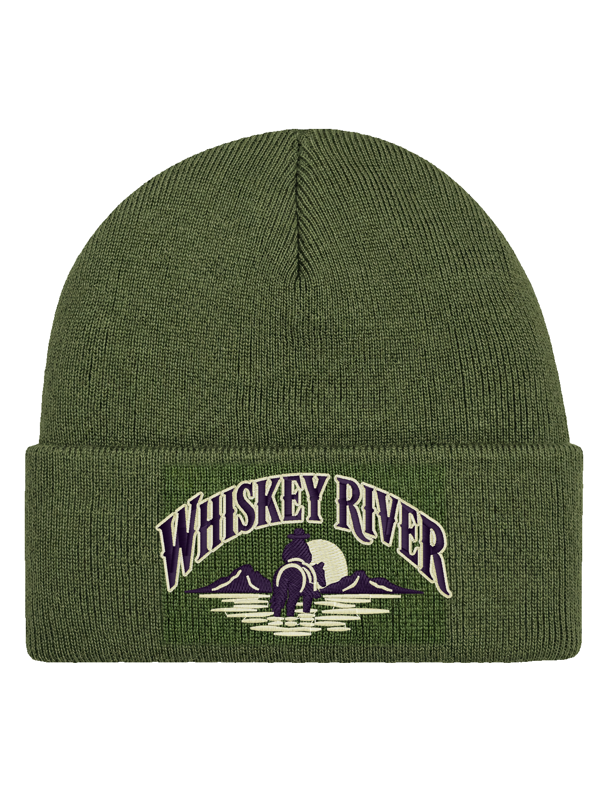 WR FRONT HCB-OLV-WR | Whiskey River – Olivgrön Hatitude Cuffed Beanie | 10.92x6.02cm