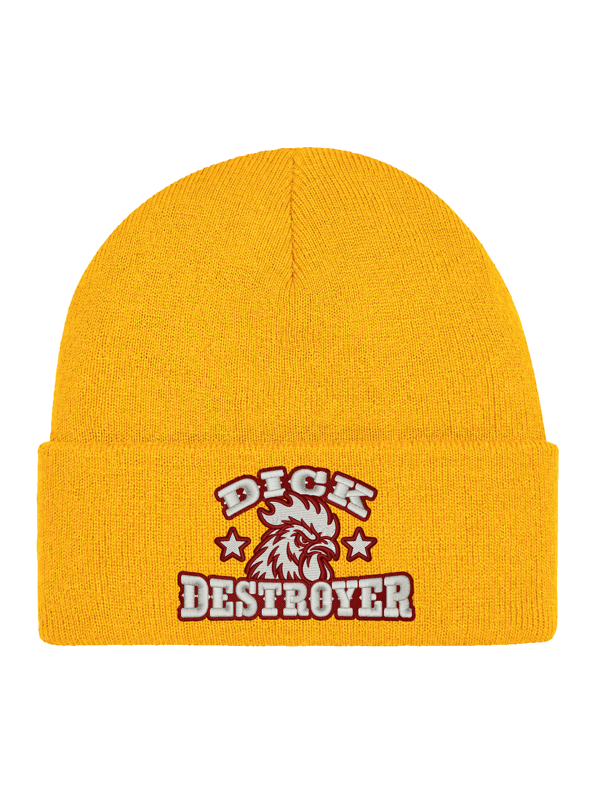 DD FRONT HCB-YLW-DD – Hatitude Cuffed Beanie Gul – produktbild med originalbrodyr