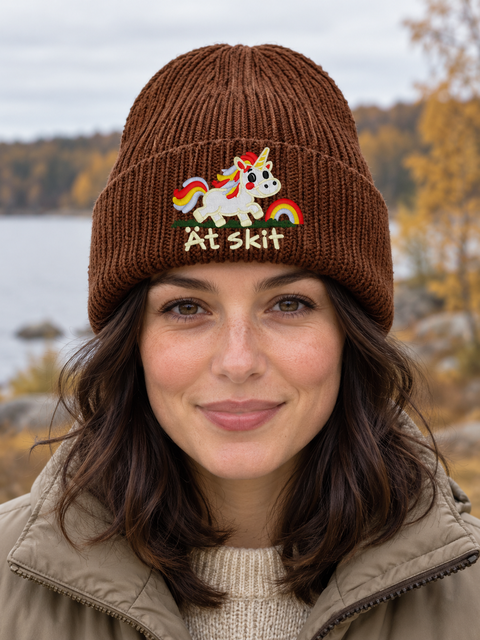 Ät skit – Hatitude Oversized Cuffed Beanie Valnöt på modell