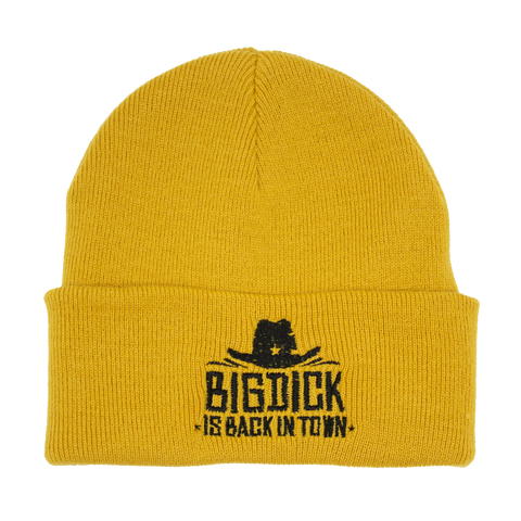 Gul Big Dick Is Back In Town-lue med svart broderi