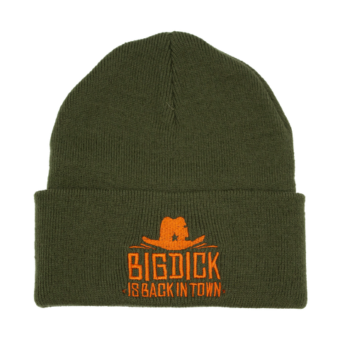 Olivengrønn Big Dick Is Back In Town-lue med oransje broderi