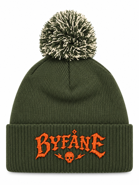 Byfåne – Mossgrön Pom Pom Beanie