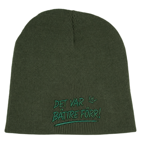 Det var bättre förr! – Olivgrön Hatitude Beanie utan uppvik, produktmockup