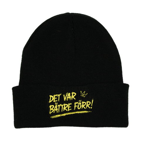 Svart Det var bättre förr-lue med gult broderi