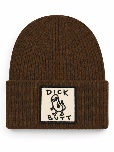 Dick Butt – Hatitude Oversized Cuffed Beanie Valnöt, brodyr framifrån