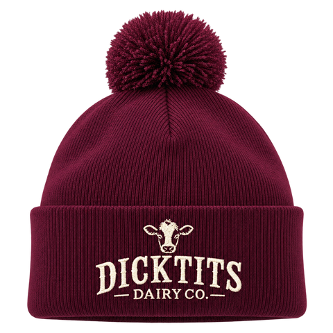 Dicktits Dairy Co. – Vinröd Pom Pom Beanie