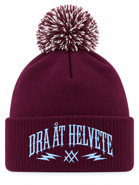 Dra åt helvete – Vinröd Pom Pom Beanie