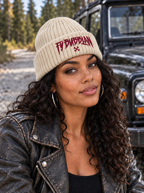 Fy bubblan – Hatitude Oversized Cuffed Beanie Havre, på modell