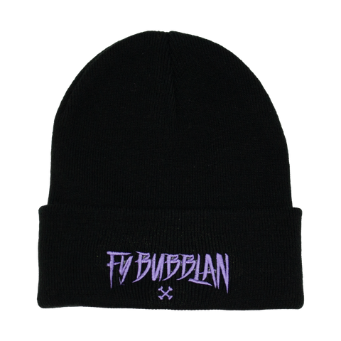Fy bubblan – svart Cuffed Beanie med lilla broderi