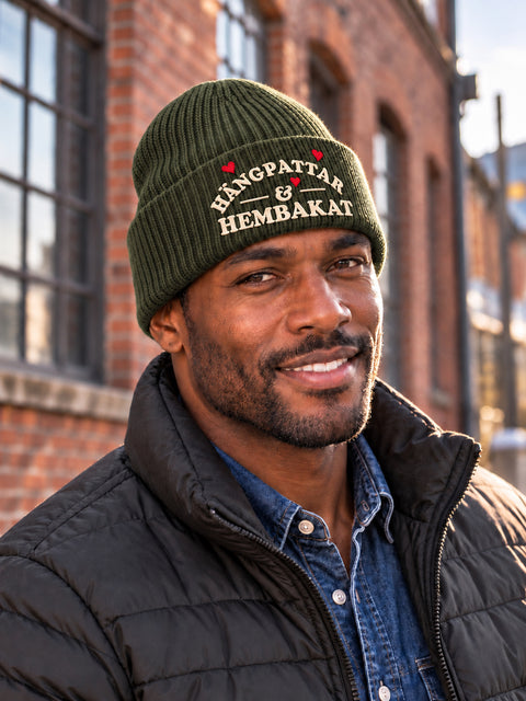 Hängpattar & Hembakat – Hatitude Oversized Cuffed Beanie Olivgrön, på modell