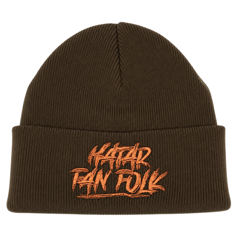 Hatar fan folk – brun Cuffed Beanie, produktmockup.