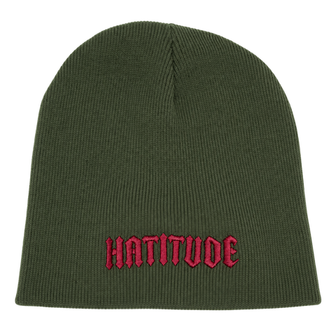 Hatitude – Olivgrön Hatitude Beanie utan uppvik, produktmockup