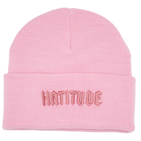 Hatitude rosa lue med rosa HATITUDE-broderi foran