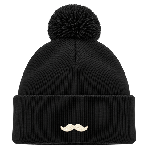 Hatitude Pom Pom Beanie – Svart, brodyr på baksidan