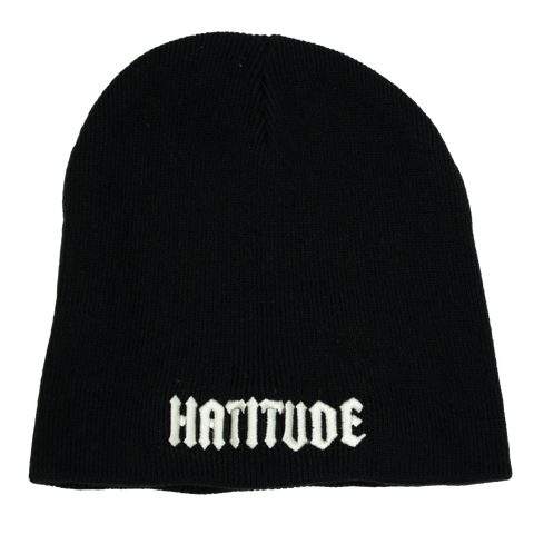 Svart Hatitude Beanie uten oppbrett – offwhite HATITUDE-broderi foran