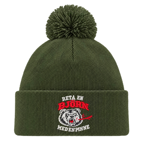 Reta en björn med en pinne – Mossgrön Pom Pom Beanie