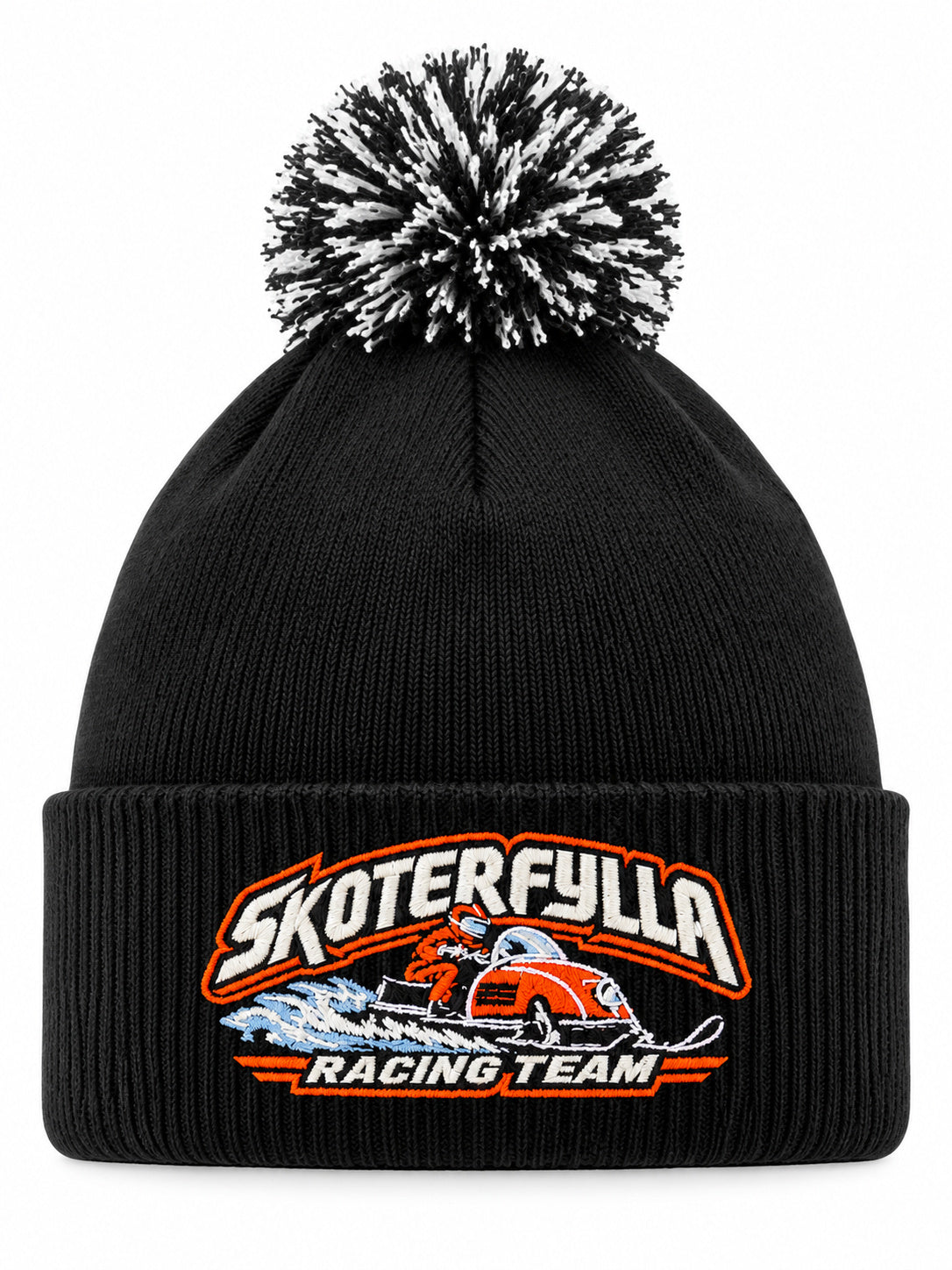Detaljvy av Skoterfylla Racing Team på person