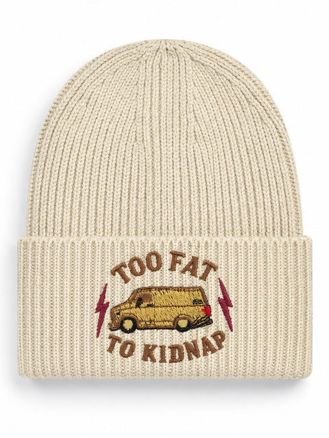 Too Fat To Kidnap – Hatitude Oversized Cuffed Beanie Havre, brodyr framifrån
