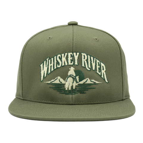 Whiskey River olivengrønn Mitchell & Ness snapback forfra