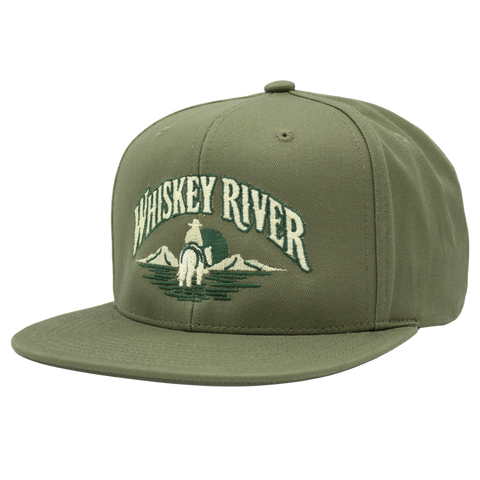 Whiskey River olivengrønn Mitchell & Ness snapback sett fra venstre