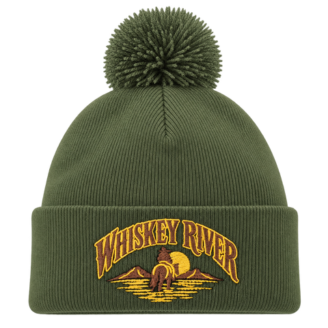 Whiskey River – Mossgrön Pom Pom Beanie